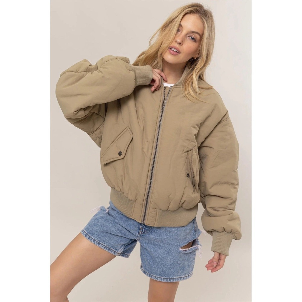 Primary Cares Elegant  Olive Green Bomber Jacket Size L
